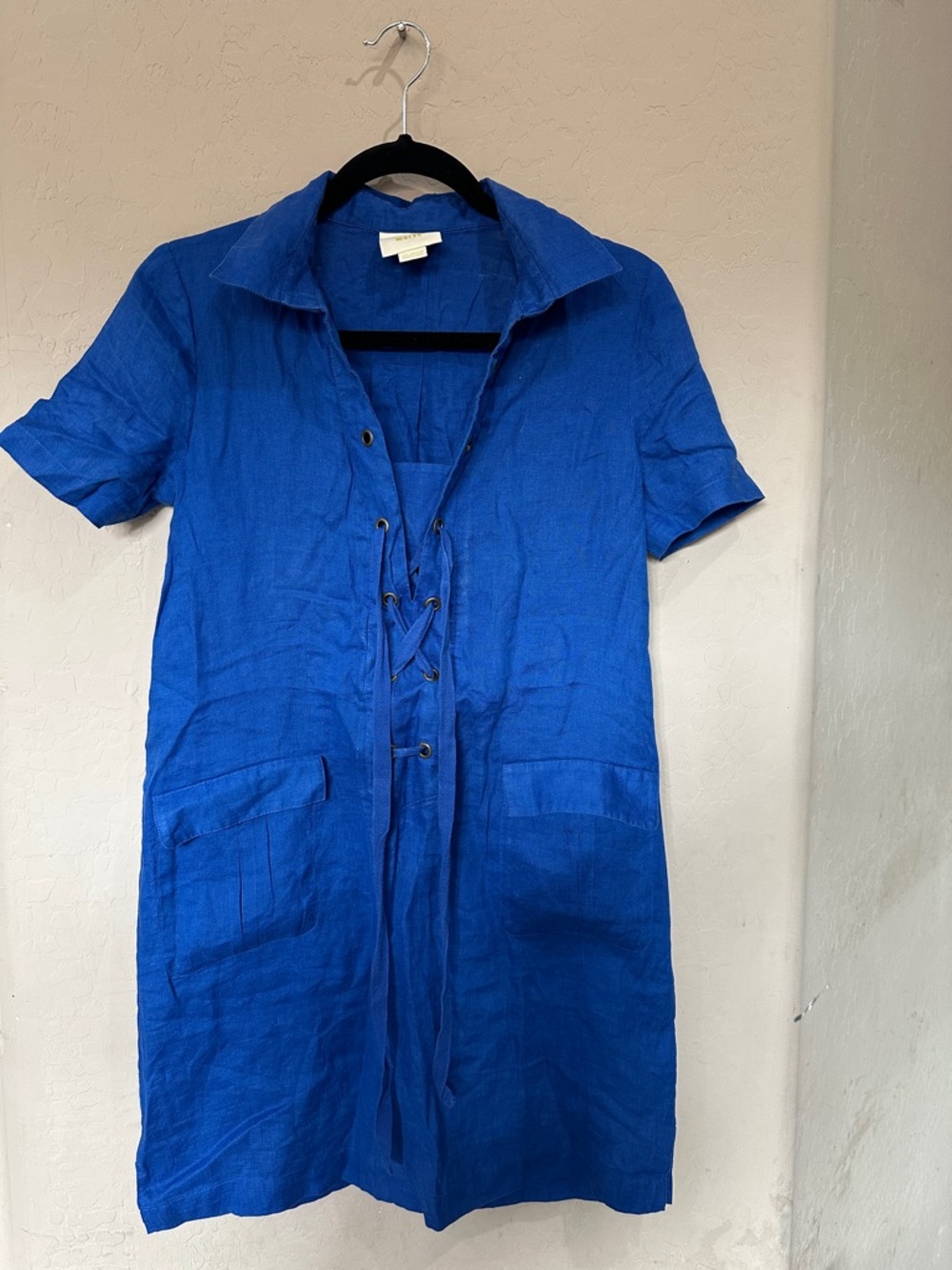 Maeve Cobalt Blue Lace-Up Midi Dress 100% linen